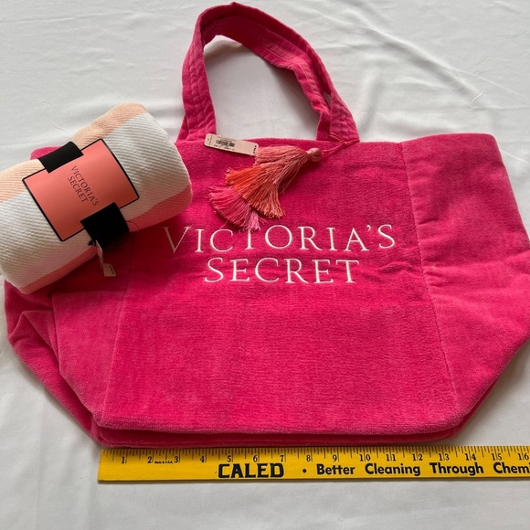 Victoria Secret Pink Terry Cloth Beach Gym Tote & Beach Blanket NWT - Picture 12 of 16